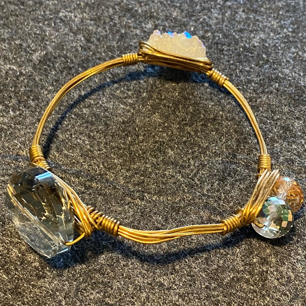 Gold Wire Bracelet with Crystal Accents
